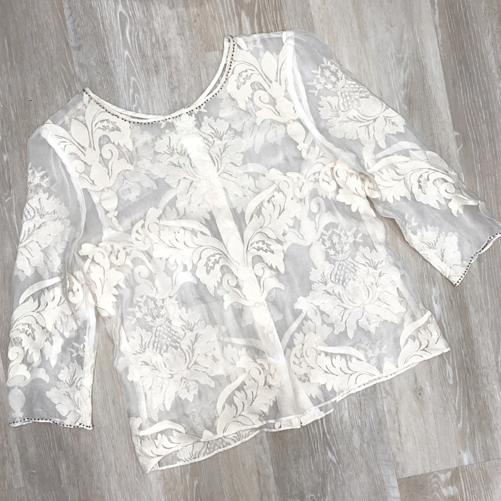 Dolce Vita Sheer Embroidered Pattern Top with Beading